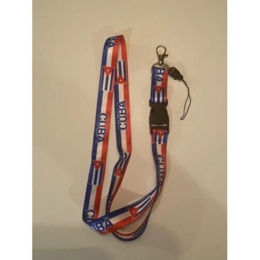 Cuba Flag Lanyard Neck Strap with ID Badge Holder Clip Red White Blue